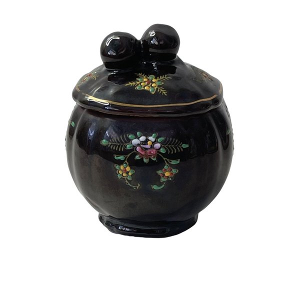 Redware Sugar Bowl Jam Jelly Jar Japan Vintage Hand Painted Ceramic 4.5" x 3.25" - Picture 7 of 9